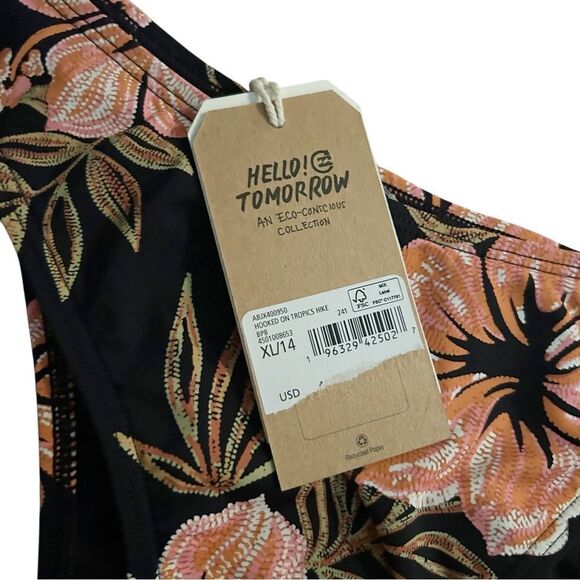 NWT Billabong Hooked On Tropics Hike Bikini Bottom floral skimpy coverage New XL - Picture 9 of 9